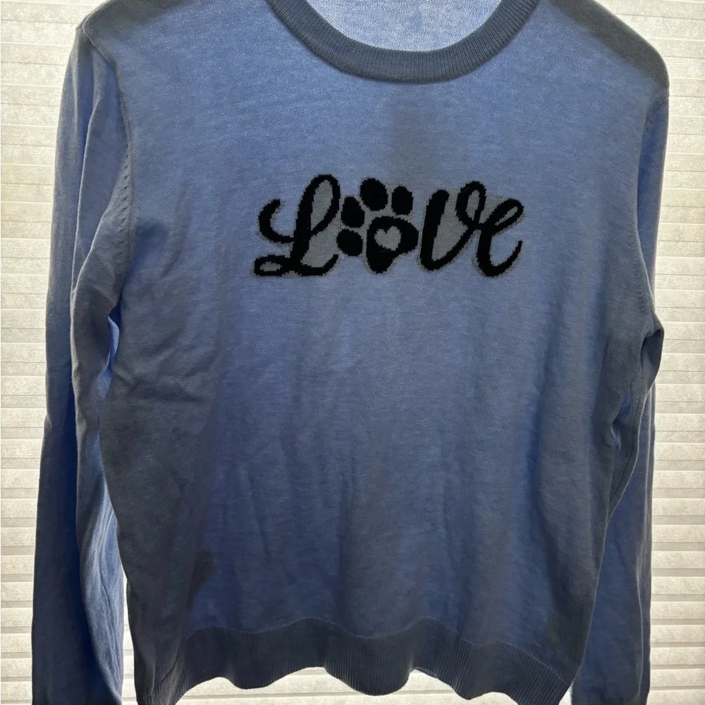 Alashan Cashmere Puppy Love Crew Neck Sweater In blue size L NWT